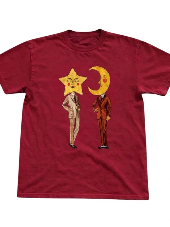 Gildan Tops - Gildan Red Short Sleeve Tee with Star and Moon Gentlemen Graphic